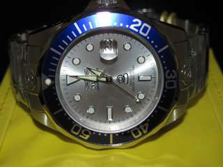 Invicta Mens 3046 Grand Diver Silver Sunray Dial Automatic Blue Bezel 