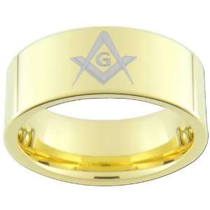   Tungsten Carbide Freemason Masonic Square and Compass Ring Size 10 1/2
