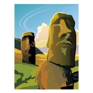  The Moai Statues on Easter Island Giclee Poster Print 