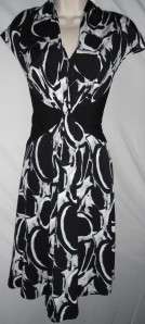 Jones New York Dress 12 NEW Black White Printed Stretch  