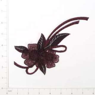 BLACK FLORAL IRON ON APPLIQUE 6.5 X 6.5 ORGANZA  