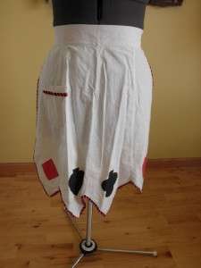 Vintage aprons (2) white card playing appliqued point hem & historic 