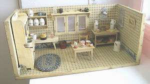 1920s Antique German Dolls Kitchen Room Box complete  