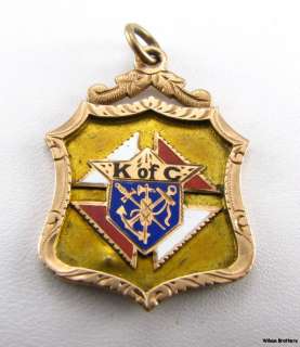 KNIGHTS of COLUMBUS fraternal FOB   10k Yellow Gold Enameled Vintage 