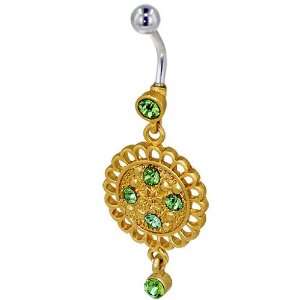   Gold Green Crystal Metalwork Flower Birthstones Belly Navel Ring Body