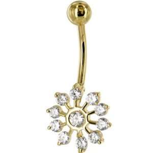  Solid 14kt Yellow Gold Cubic Zirconia Peacock Belly Ring Jewelry