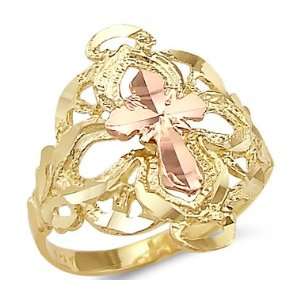   11   14k Yellow and Rose Two Tone Gold Cross Religious Ring Jewelry
