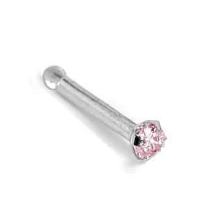    1.5mm Pink Diamond   Solid 14KT White Gold Nose Bone Jewelry