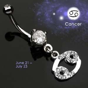Belly Ring with Dangling Zodiac Cubic Zirconia Cancer   Jun.21 thru 