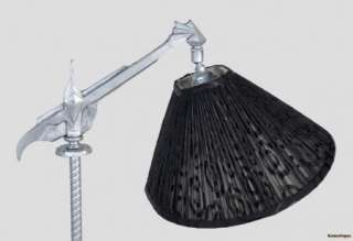 Black Silk Shade and Silver Art Deco Bridge Lamp  
