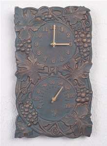 Verdigris Grapevine Outdoor Clock and Thermometer  