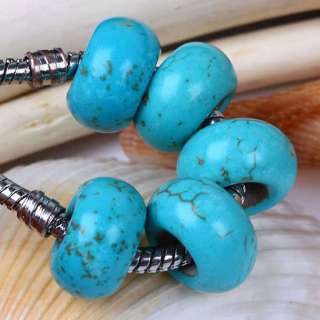 5P Howlite Turquoise Big Hole Beads Fit Charm Bracelet  