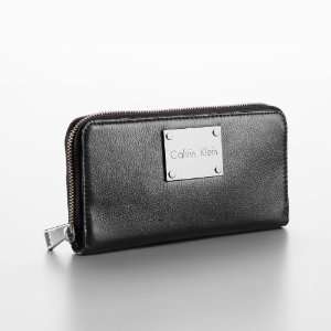   Klein Continental Black Leather Zip Around Wallet 