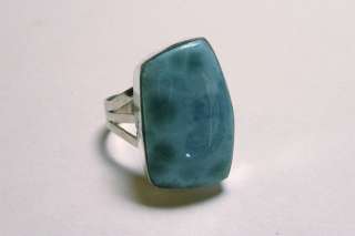 Sterling Silver Free Form Large Blue Solid Larimar Ring Size 8  