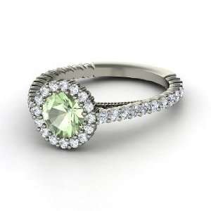  Raquel Ring, Round Green Amethyst 14K White Gold Ring with 