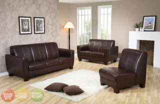 Winston 3 Piece Dark Brown Leather Sofa, Love Seat & Chair Living Room 