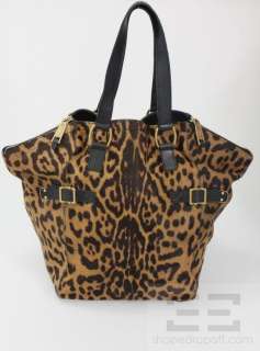   Yves Saint Laurent Brown Leopard Print Pony Hair Downtown Tote Handbag