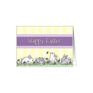 Happy Easter for Co worker   Yellow and Purple Easter Bunnies Card