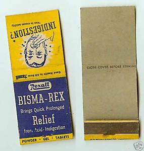 REXALL DRUGS Bisma Rex Quick Long Relief MATCHBOOK Cvr  