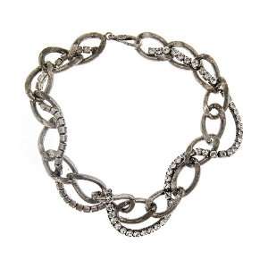Janis Savitt   Antiqued Silver and Crystal Large Link Necklace