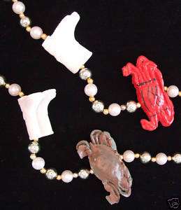 CRABS and WHITE BOAT BOOTS Mardi Gras Bead Necklace  