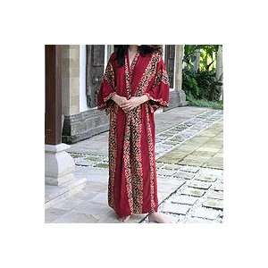  NOVICA Womens batik robe, Tropical Red