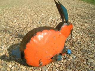 Recycled Junk Iron Metal Yard Art Rabbit Garden Sculpture Orange 1342 