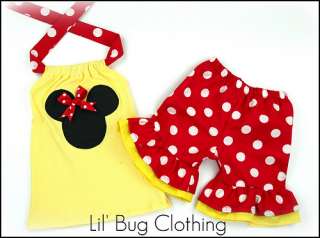 Custom Boutique Minnie Mouse Red Yellow Short Set  