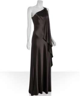 by Allen Schwartz dark brown sateen one shoulder dress 