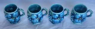 VTG Inarco Mood Indigo Blue Embossed Fruit Coffee Mugs  
