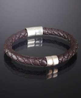 Bottega Veneta dark brown woven leather hinged bracelet