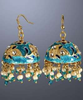 Chamak by Priya Kakkar turquoise enameled floral dome drop earrings 