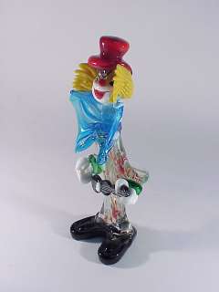 Murano Glass Clown Playing Guitar Statue  