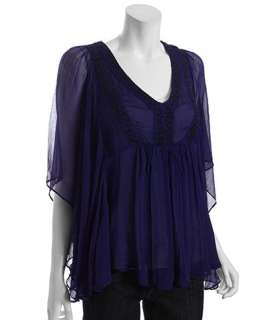 Free People imperial blue beaded chiffon flutter sleeve peasant top