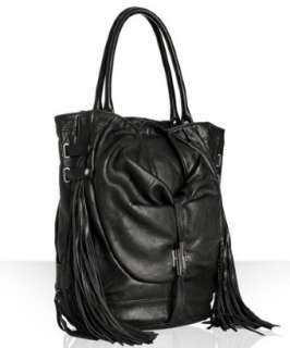 Hype black leather Dounia fringe detail tall tote   up to 70 
