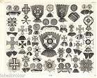 MILITARY ANTIQUE PRINT VINTAGE 1850s ENGRAVING MEDALS DECORATIONS 