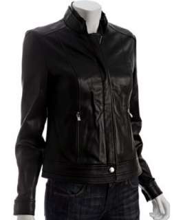 Laundry by Shelli Segal black leather double collar zip jacket 