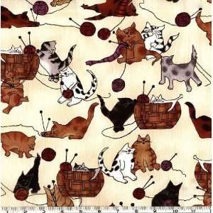  45 Wide Cats Knitting Cream Fabric By The Yard Arts 