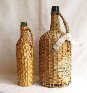 Pr Handsome Old Bottles Wrapped in Wicker; Rum Label from Barcelona 
