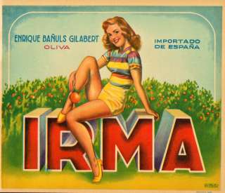 Irma Vintage Orange Fruit Crate Label Valencia Spain  