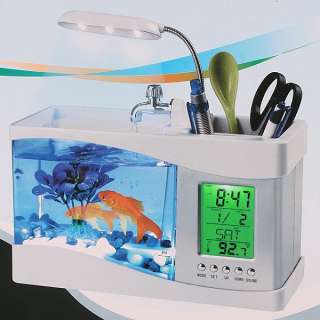 New USB Desktop Mini Fish Tank Aquarium LCD Timer Clock LED lamp Light 