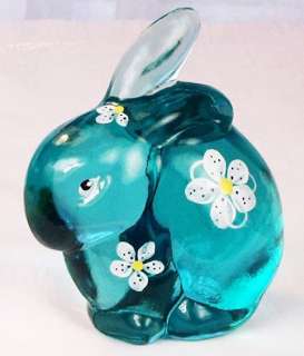 Fenton Hand Painted Bunny Figurine in Robins Egg Blue  