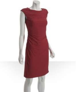 Mikael Aghal red jersey ruched cap sleeve dress   