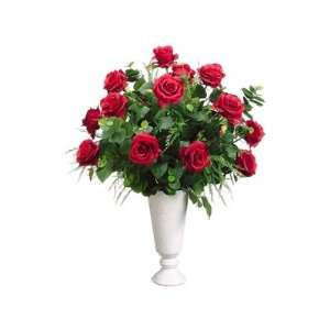   Rose, Fern & Eucalyptus Silk Flower Arrangement  Red