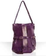 style #305255302 purple glazed leather Panache fringe shoulder bag