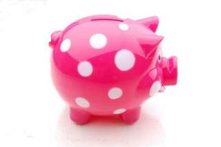   Dots Hard Plastic Coin Pig Piggy Money Bank Red With Stopper  