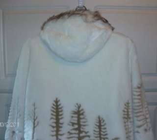 gorgeous faux fur coat with trees deer size xl fits like a size 3x 