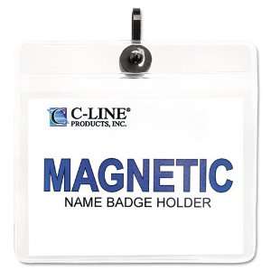 more pin holes or clip marks   Magnetic fastener easily secures name 