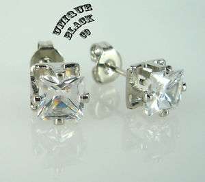 18k White Gold Princess Cut Diamond Studs Lady Earring  