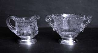 Cambridge Creamer Set Chantilly Etched Sterling Silver Bases  